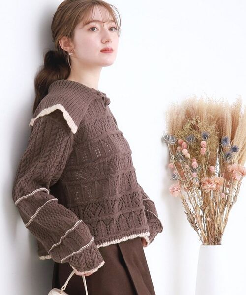 Couture Brooch / クチュールブローチ ニット・セーター | 透かし編みビッグカラーニット | 詳細5