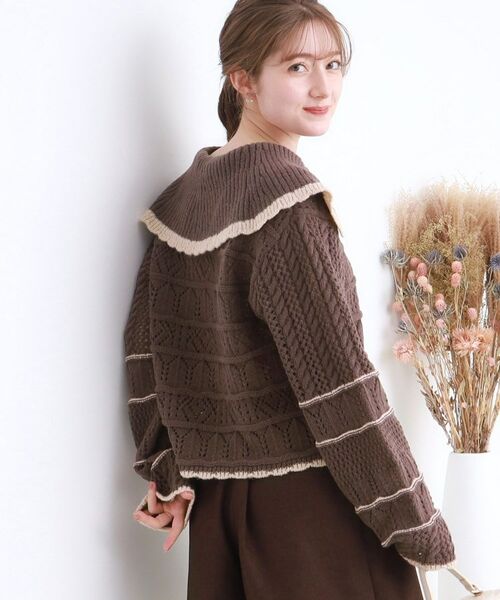 Couture Brooch / クチュールブローチ ニット・セーター | 透かし編みビッグカラーニット | 詳細6