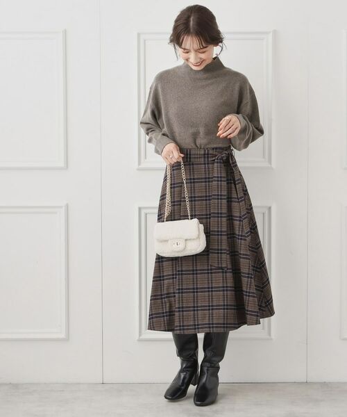 Couture Brooch / クチュールブローチ スカート | 【リボン付け外し2WAY】起毛チェックタックボリュームスカート | 詳細1