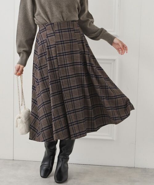 Couture Brooch / クチュールブローチ スカート | 【リボン付け外し2WAY】起毛チェックタックボリュームスカート | 詳細3