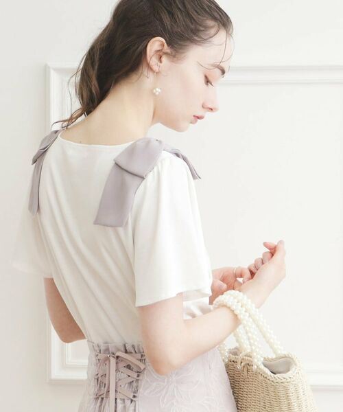 Couture Brooch / クチュールブローチ カットソー | 【接触冷感/UV】肩リボンフレアーTシャツ | 詳細6