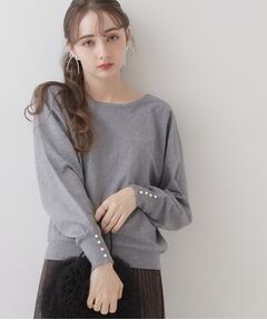 【美シルエットニット】リボン2WAYフェイクパール袖ドルマンニット