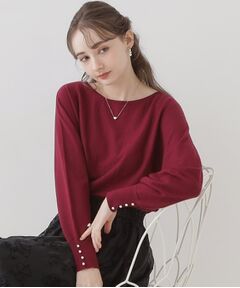 【美シルエットニット】リボン2WAYフェイクパール袖ドルマンニット