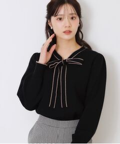 Couture Brooch / クチュールブローチ ニット・セーター | 【レディライクな華奢見せニット】配色ラインリボンタイニット