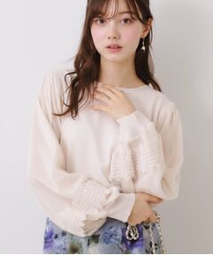 Couture Brooch / クチュールブローチ ニット・セーター | 【大人フェミニン・ぽわん袖】レース・チュールドッキングニット