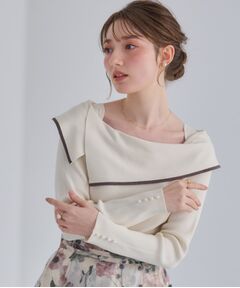 Couture Brooch / クチュールブローチ ニット・セーター | 【華奢見え・フェミニン】変形カラーリブニット