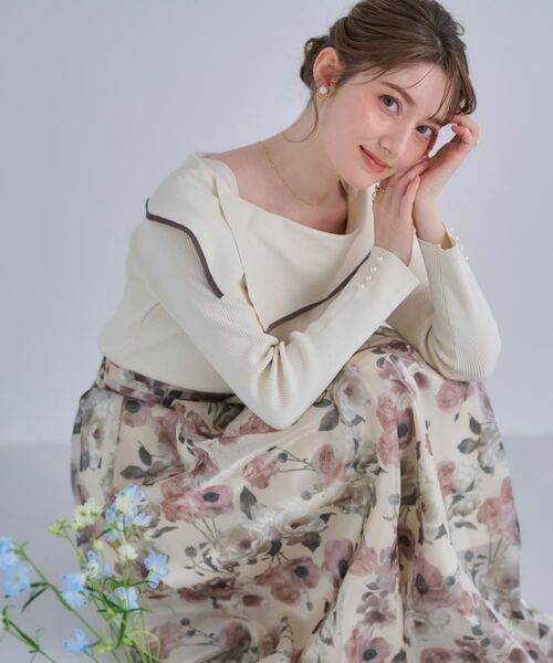 Couture Brooch / クチュールブローチ ニット・セーター | 【華奢見え・フェミニン】変形カラーリブニット | 詳細10