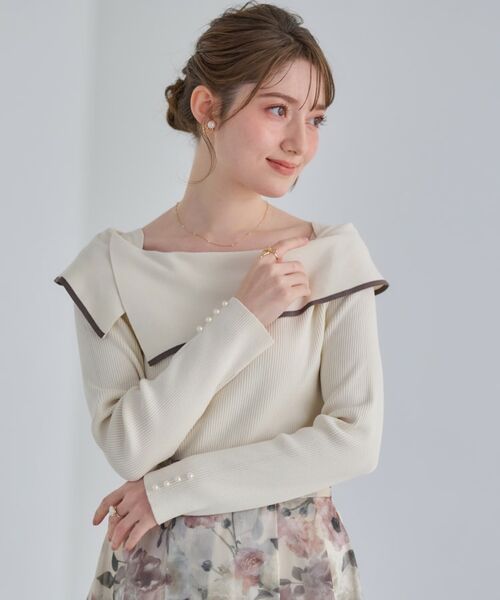 Couture Brooch / クチュールブローチ ニット・セーター | 【華奢見え・フェミニン】変形カラーリブニット | 詳細11
