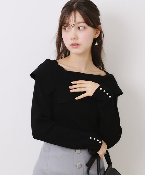 Couture Brooch / クチュールブローチ ニット・セーター | 【華奢見え・フェミニン】変形カラーリブニット | 詳細20