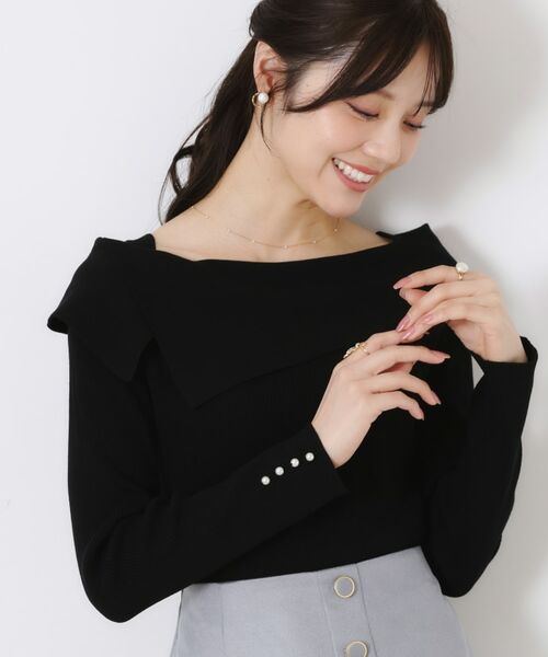 Couture Brooch / クチュールブローチ ニット・セーター | 【華奢見え・フェミニン】変形カラーリブニット | 詳細26