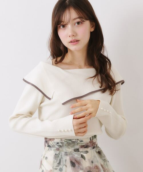 Couture Brooch / クチュールブローチ ニット・セーター | 【華奢見え・フェミニン】変形カラーリブニット | 詳細4
