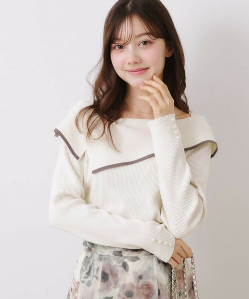 Couture Brooch / クチュールブローチ ニット・セーター | 【華奢見え・フェミニン】変形カラーリブニット | 詳細5