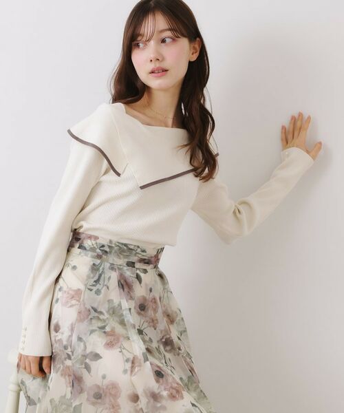 Couture Brooch / クチュールブローチ ニット・セーター | 【華奢見え・フェミニン】変形カラーリブニット | 詳細6