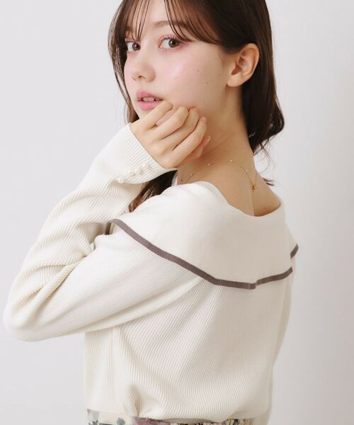 Couture Brooch / クチュールブローチ ニット・セーター | 【華奢見え・フェミニン】変形カラーリブニット | 詳細7