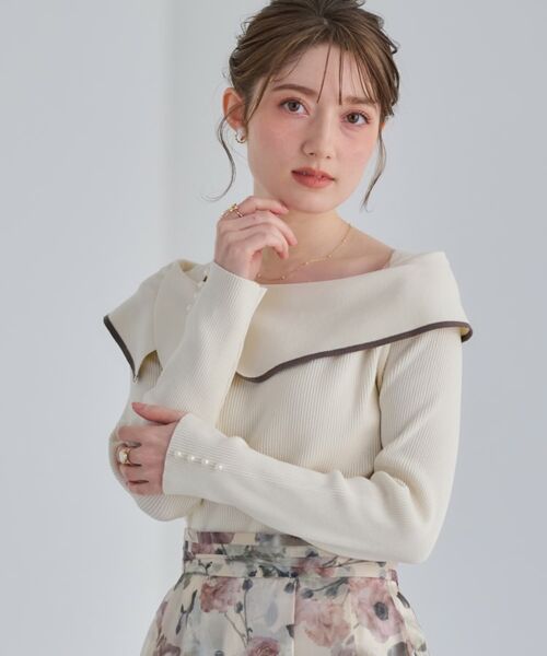 Couture Brooch / クチュールブローチ ニット・セーター | 【華奢見え・フェミニン】変形カラーリブニット | 詳細9