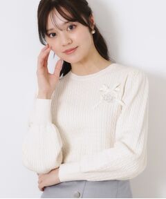Couture Brooch / クチュールブローチ ニット・セーター | 【きれいめカジュアル/通勤】細ケーブルリボン刺繍ロゴニット