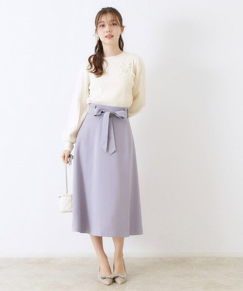 Couture Brooch / クチュールブローチ ニット・セーター | 【きれいめカジュアル/通勤】細ケーブルリボン刺繍ロゴニット | 詳細1