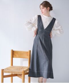 Couture Brooch / クチュールブローチ ロング・マキシ丈ワンピース | 【大人可愛い・キレイめジャンスカ】デニムライク細リボンジャンスカ