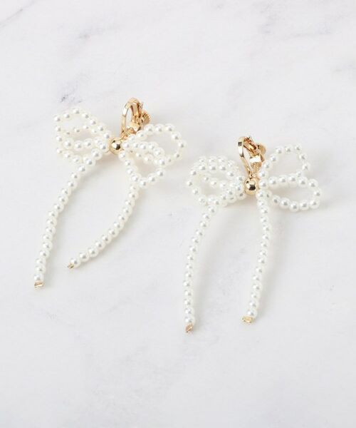 Couture Brooch/クチュールブローチ パール調ビーズリボンイヤリング ホワイト(001) 00 Couture Brooch/クチュールブローチ パール調ビーズリボンイヤリング ホワイト(001) 00