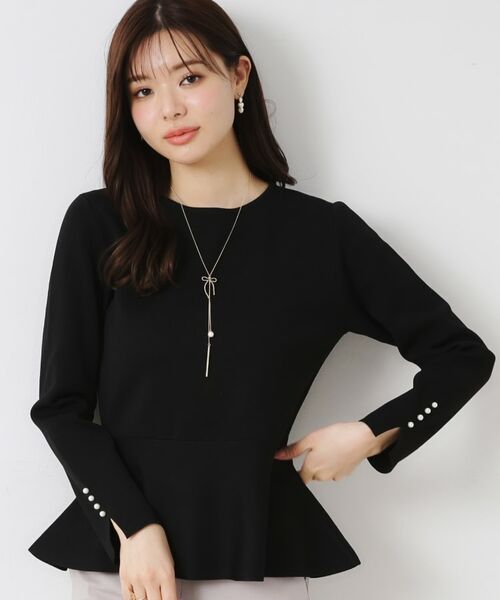 Couture Brooch/クチュールブローチ 【大人可愛い・通勤】バックパール調ペプラムニット ブラック(019) 38(M) Couture Brooch/クチュールブローチ 【大人可愛い・通勤】バックパール調ペプラムニット ブラック(019) 38(M)
