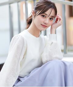 Couture Brooch / クチュールブローチ ニット・セーター | 【大人可愛い・フェミニン・通勤】袖レースドッキングニット