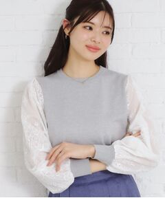 Couture Brooch / クチュールブローチ ニット・セーター | 【大人可愛い・フェミニン・通勤】袖レースドッキングニット