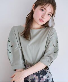 Couture Brooch / クチュールブローチ カットソー | 【接触冷感・洗える・UV機能付き・二の腕カバー】デイジー＆リボン エンブロドルマントップス