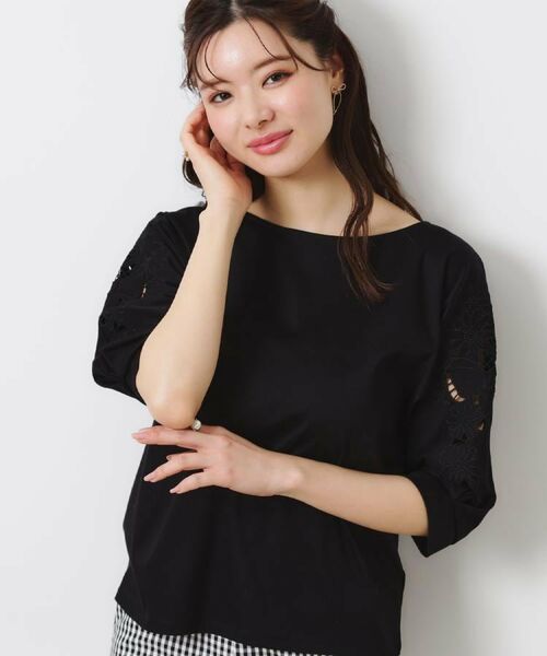 Couture Brooch / クチュールブローチ カットソー | 【接触冷感・洗える・UV機能付き・二の腕カバー】デイジー＆リボン エンブロドルマントップス | 詳細15