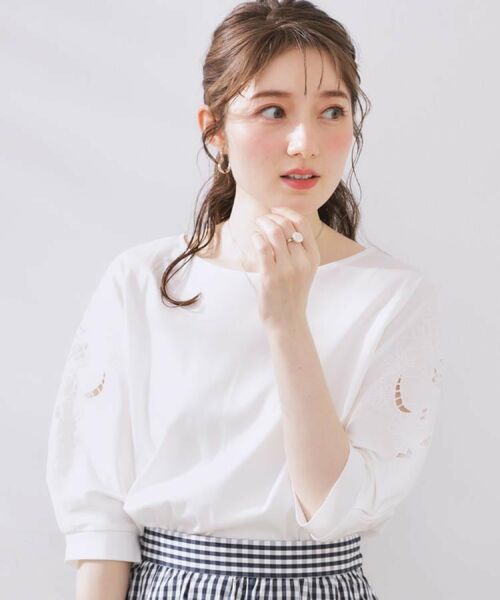 Couture Brooch / クチュールブローチ カットソー | 【接触冷感・洗える・UV機能付き・二の腕カバー】デイジー＆リボン エンブロドルマントップス | 詳細5