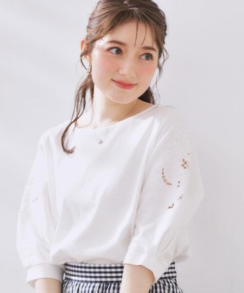 Couture Brooch / クチュールブローチ カットソー | 【接触冷感・洗える・UV機能付き・二の腕カバー】デイジー＆リボン エンブロドルマントップス | 詳細7