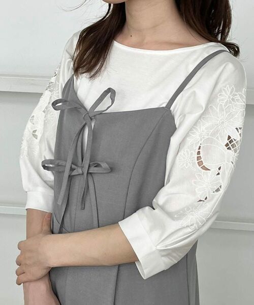 Couture Brooch / クチュールブローチ カットソー | 【接触冷感・洗える・UV機能付き・二の腕カバー】デイジー＆リボン エンブロドルマントップス | 詳細9