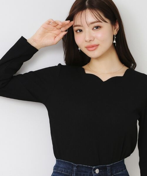 Couture Brooch/クチュールブローチ 【新色あり/通勤/マシンウォッシャブル・アンチピリング機能付き】ハートネックテレコプルオーバー ブラック(019) 38(M) Couture Brooch/クチュールブローチ 【新色あり/通勤/マシンウォッシャブル・アンチピリング機能付き】ハートネックテレコプルオーバー ブラック(019) 38(M)