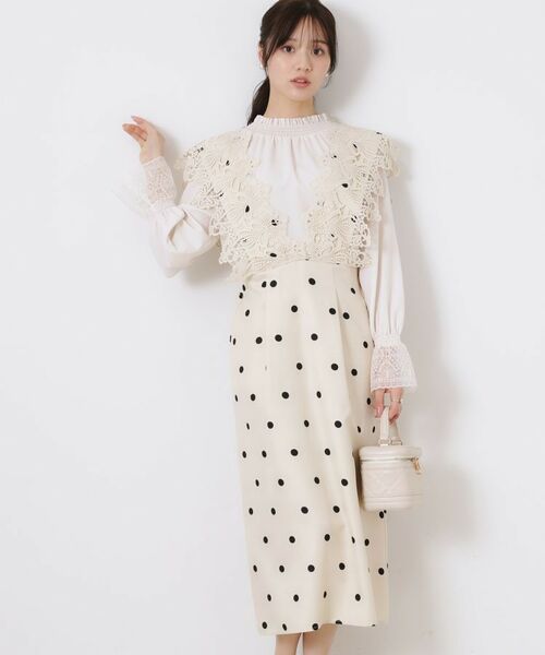 Couture Brooch / クチュールブローチ ロング・マキシ丈ワンピース | レースデザインドットジャンスカ | 詳細1