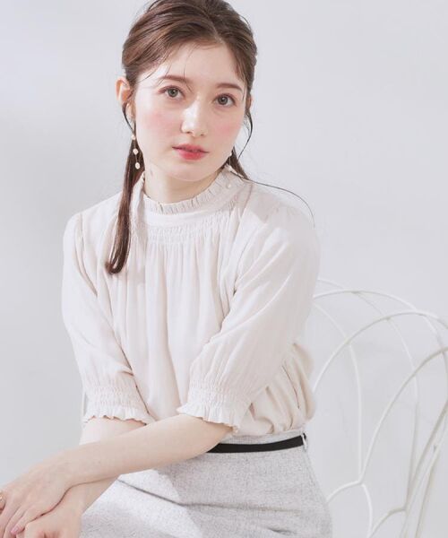 Couture Brooch / クチュールブローチ シャツ・ブラウス | 【SS～LLサイズ・二の腕カバー・通勤】RTピケシャーリングブラウス | 詳細7