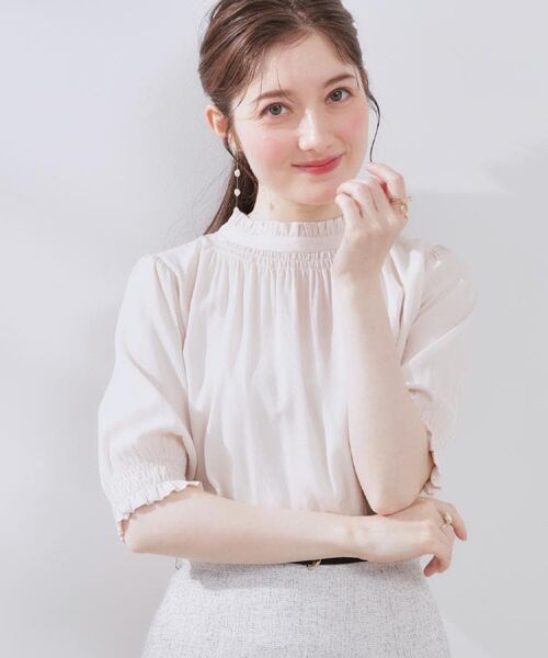 Couture Brooch / クチュールブローチ シャツ・ブラウス | 【SS～LLサイズ・二の腕カバー・通勤】RTピケシャーリングブラウス | 詳細8