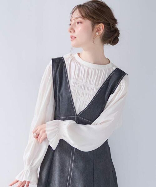 Couture Brooch / クチュールブローチ シャツ・ブラウス | 【通勤・大人可愛い】シャーリングギャザーブラウス | 詳細11