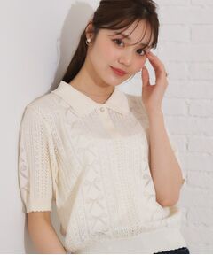 Couture Brooch / クチュールブローチ ニット・セーター | 【洗える・大人可愛い】リボン透かし柄ポロニット