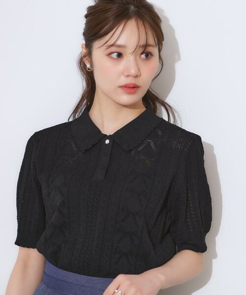 Couture Brooch / クチュールブローチ ニット・セーター | 【洗える・大人可愛い】リボン透かし柄ポロニット | 詳細13