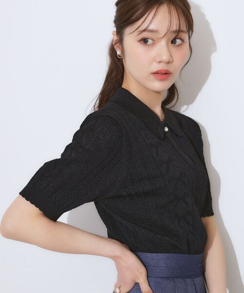 Couture Brooch / クチュールブローチ ニット・セーター | 【洗える・大人可愛い】リボン透かし柄ポロニット | 詳細14