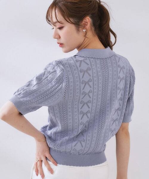 Couture Brooch / クチュールブローチ ニット・セーター | 【洗える・大人可愛い】リボン透かし柄ポロニット | 詳細23