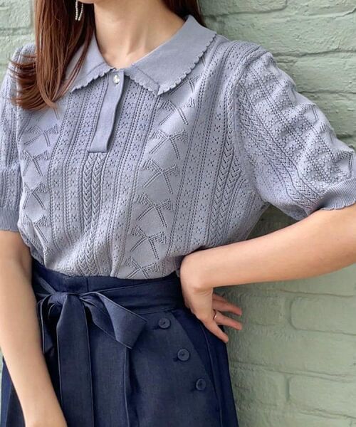 Couture Brooch / クチュールブローチ ニット・セーター | 【洗える・大人可愛い】リボン透かし柄ポロニット | 詳細26