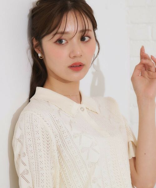 Couture Brooch / クチュールブローチ ニット・セーター | 【洗える・大人可愛い】リボン透かし柄ポロニット | 詳細6