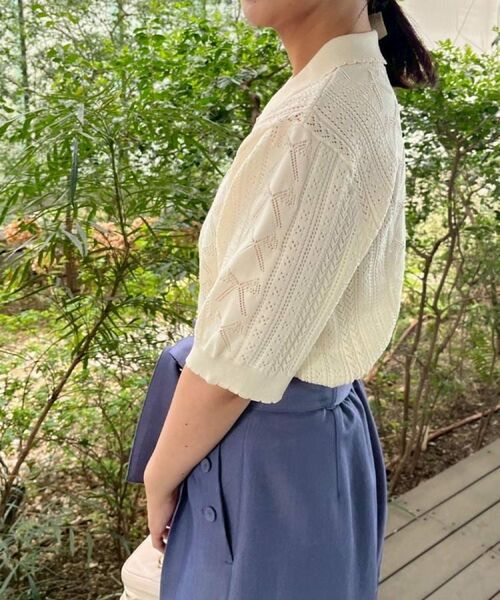 Couture Brooch / クチュールブローチ ニット・セーター | 【洗える・大人可愛い】リボン透かし柄ポロニット | 詳細9