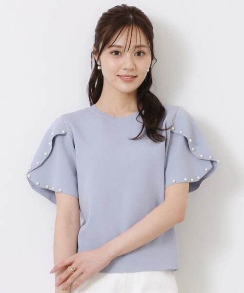 Couture Brooch/クチュールブローチ 【一枚でキマる・華やか】パール調付チューリップ袖ニット サックスブルー(090) 38(M) Couture Brooch/クチュールブローチ 【一枚でキマる・華やか】パール調付チューリップ袖ニット サックスブルー(090) 38(M)