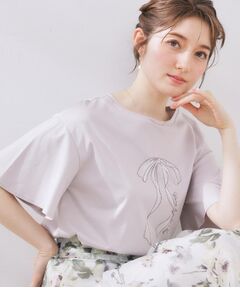 Couture Brooch / クチュールブローチ Tシャツ | 【マシンウォッシャブル・接触冷感・UV機能】60リボンロゴプリント フレアーT