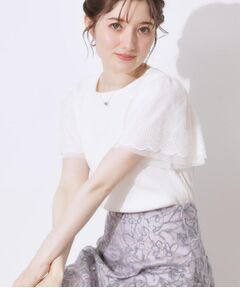 【二の腕カバー・通勤】レース袖テレコトップス