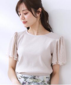 Couture Brooch / クチュールブローチ カットソー | 【二の腕カバー・通勤】レース袖テレコトップス