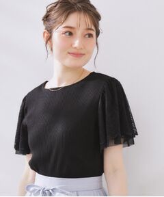 Couture Brooch / クチュールブローチ カットソー | 【二の腕カバー・通勤】レース袖テレコトップス