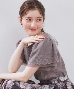 Couture Brooch / クチュールブローチ カットソー | 【二の腕カバー・通勤】レース袖テレコトップス