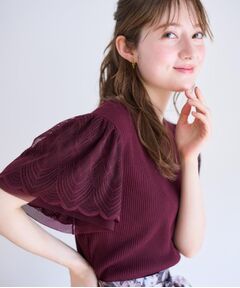 Couture Brooch / クチュールブローチ カットソー | 【二の腕カバー・通勤】レース袖テレコトップス